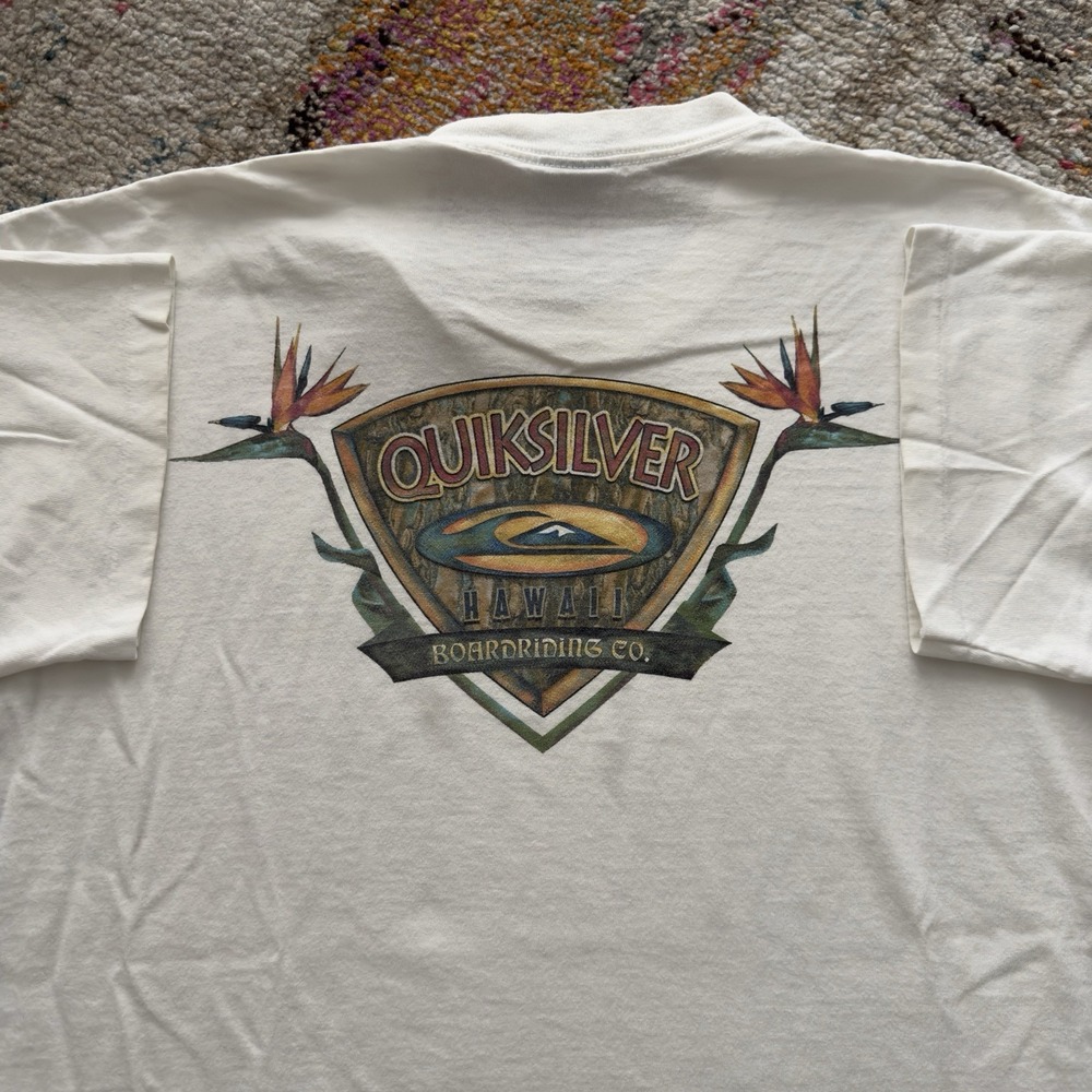 VINTAGE Quiksilver Hawaii Boardriding Co T-Shirt White 90s Surf Graphic Tee XL
